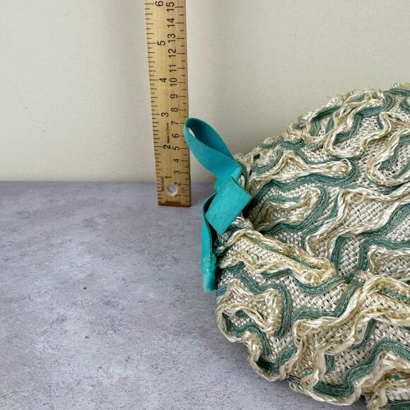 Vintage Ladies Pillbox Hat Miss Gwenn Jr. Hat New York Paris Beige Teal Read - Picture 14 of 16